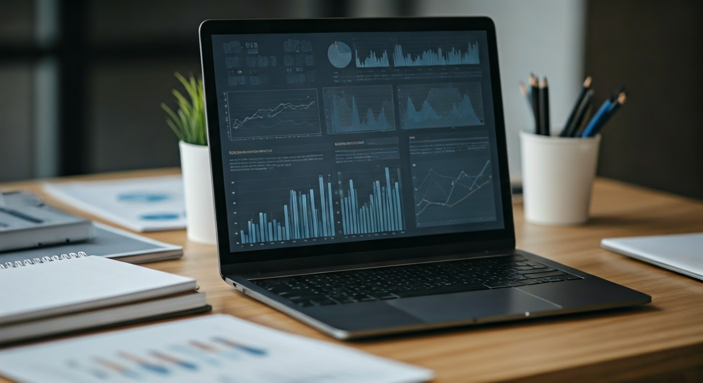 Office desk with digital marketing materials