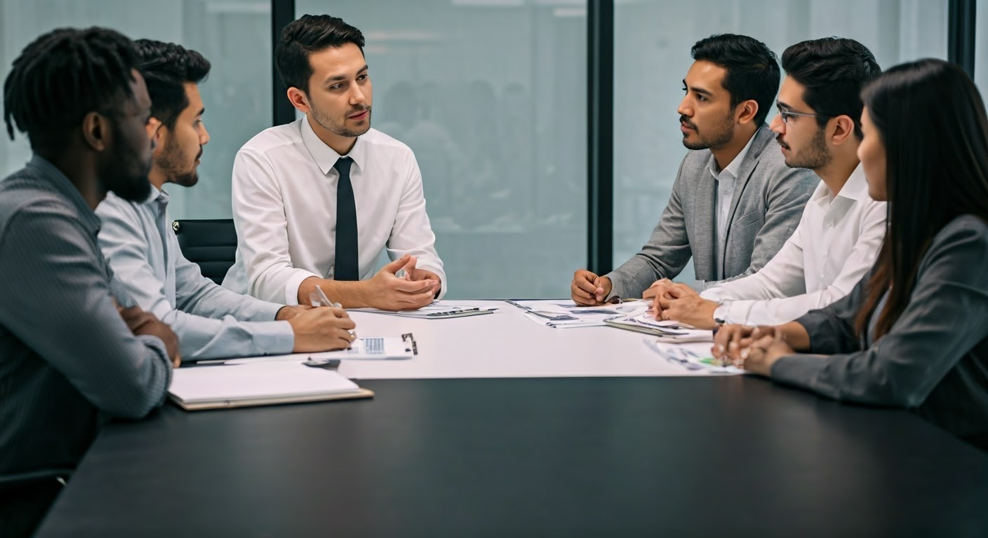Business discussion on advertising strategies.