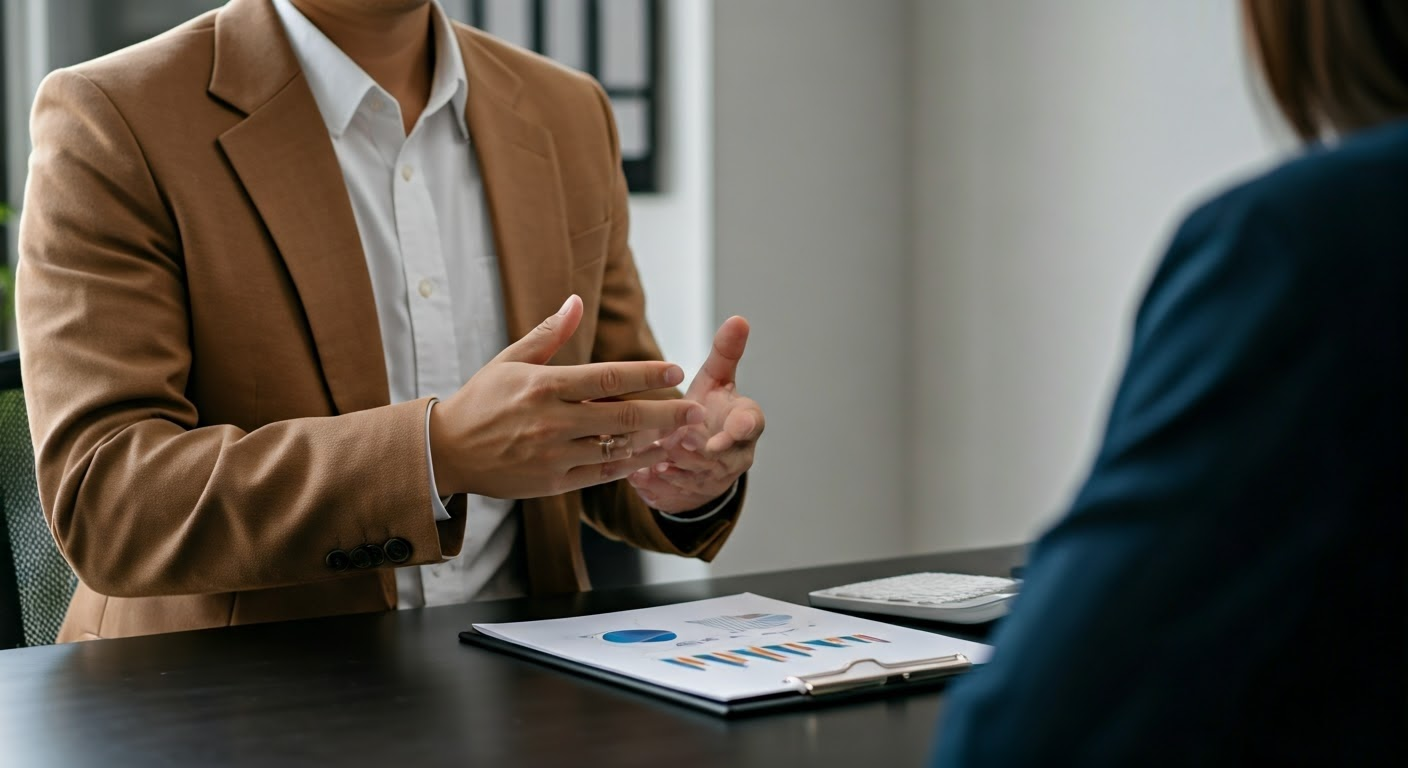 Financial advisor presenting lead generation strategies.