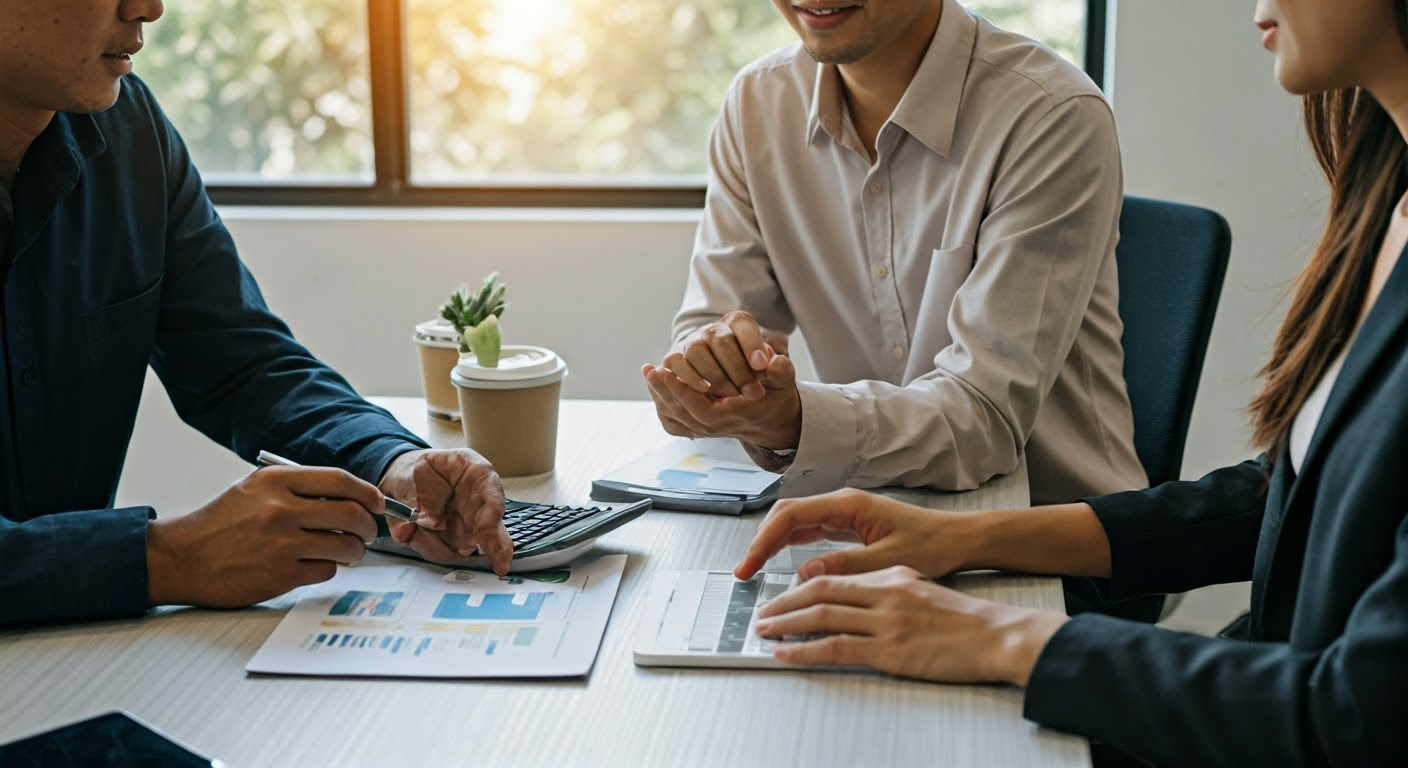 Diverse financial advisors collaborating